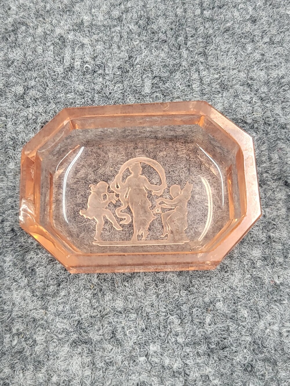 Vintage 1800s Heinrich Hoffman Intaglio Trinket Salt Pink Czech Woman Cupid Bird